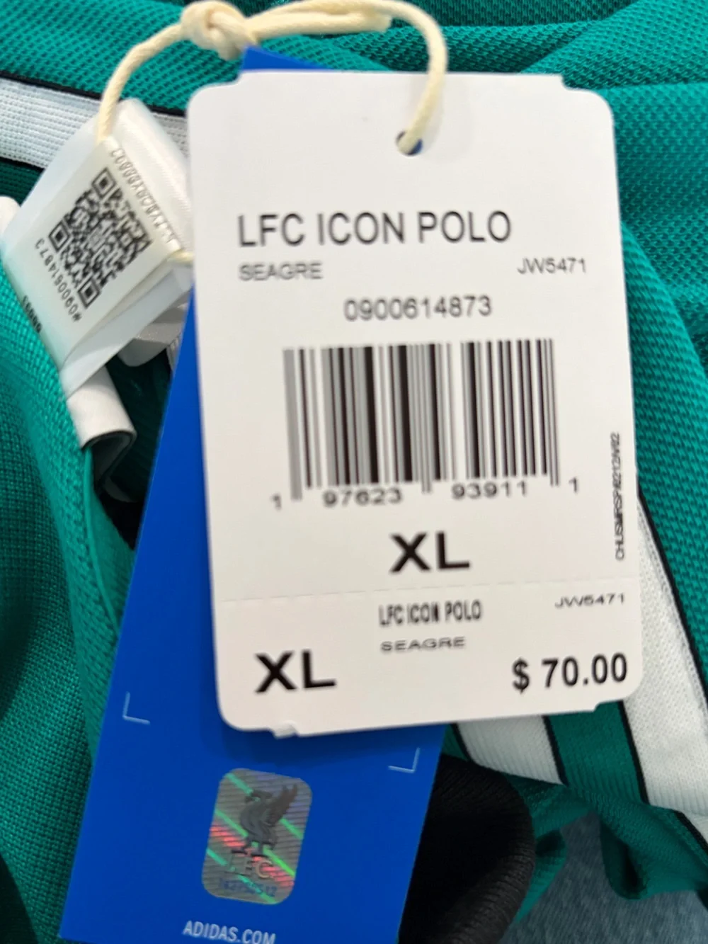 adidas Teal Long-Sleeve Liverpool Polo with Black Collar